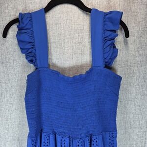Grace + Karma Blue Eyelet Maxi Smocked Bodice Dress Size XL Beach Summer Boho